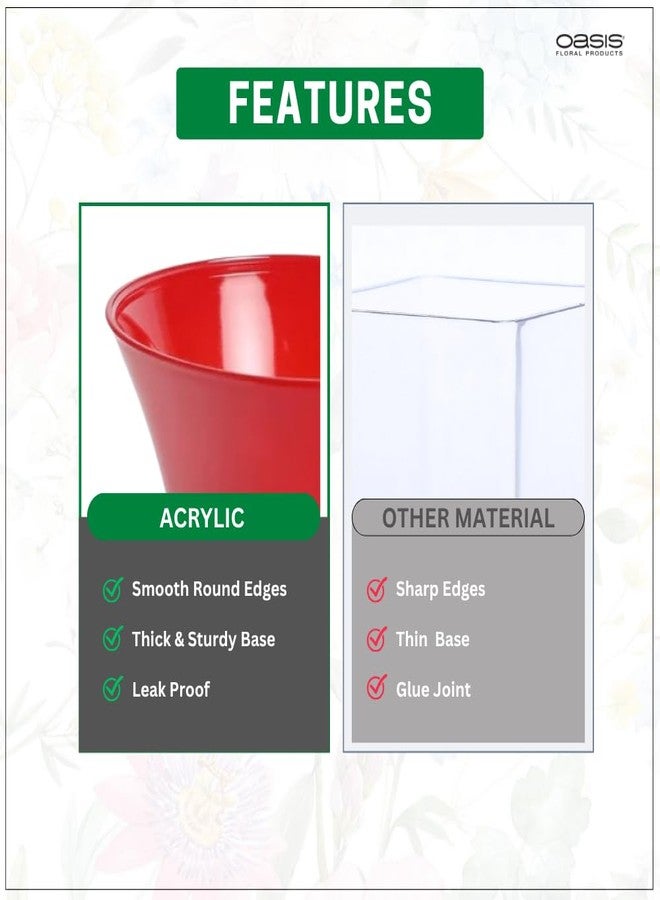 Oasis Acrylic Unbreakable Classic Flower Vases for Table Centerpiece, Home Decor, Floral Arrangement, Office, Events, Gifting & More - Sweetheart Red - Image 4